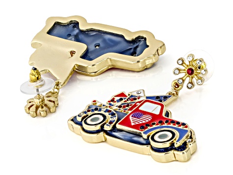 Multi-Color Enamel & Crystal Gold Tone Vintage Fireworks Truck Earrings