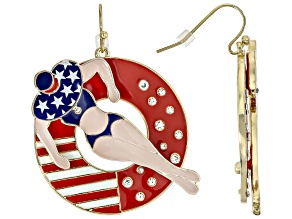 Multi-Color Enamel & Crystal "Floating in Stars & Stripes" Gold Tone Earrings