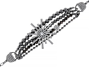 Crystal & Pearl Simulant Hematine Tone Celestial Bracelet