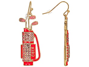 Pink Crystal & Pink Enamel Gold Tone Golf Club Set Earrings