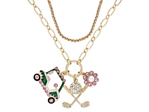 Multi-Color Enamel & Crystal Gold Tone Golf Multi-Row Necklace