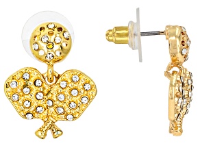 White Crystal Gold Tone Pickleball Paddles Earrings