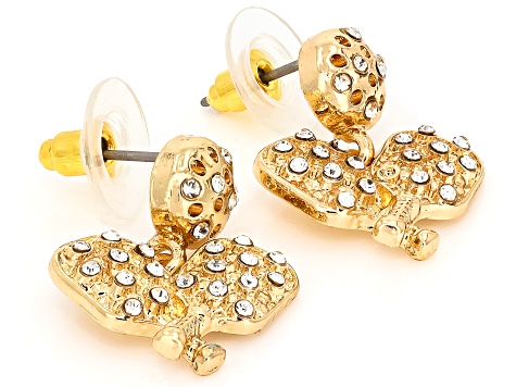 White Crystal Gold Tone Pickleball Paddles Earrings