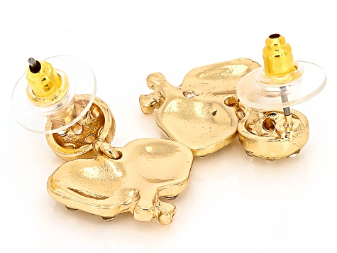 White Crystal Gold Tone Pickleball Paddles Earrings