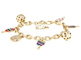 Multi-Color Enamel & Crystal Gold Tone Pickleball Charm Bracelet