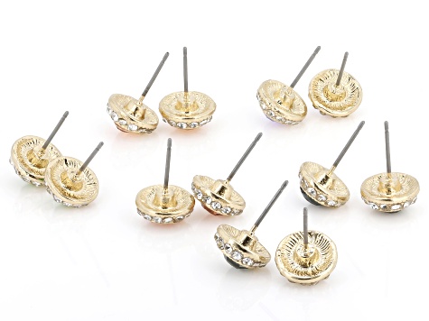 Multi-Color Crystal Gold Tone Halo Stud Earring Set of 6 - OPC2150