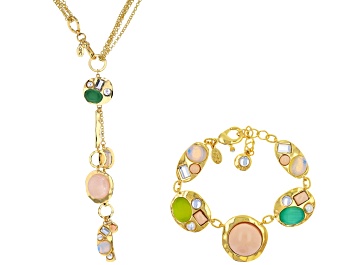 Picture of Multi-Color Acrylic Gold Tone Necklace & Bracelet Set