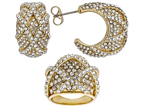 White Crystal Gold Tone Ring & Earring Set