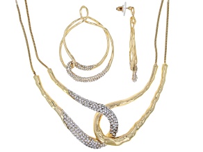 White Crystal Gold Tone Necklace & Earring Set