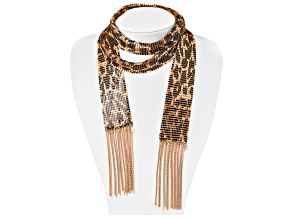 Gold Tone Leopard Print Mesh Shawl Necklace