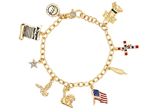 Multi-Color Crystal & Enamel Gold Tone Americana Charm Bracelet