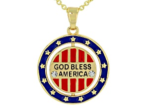 Crystal & Enamel Gold Tone "God Bless America" & "250 Years Strong" Pendant With Chain