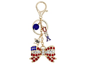 Red, White and Blue Crystal Gold Tone Americana 250 Bow Keychain
