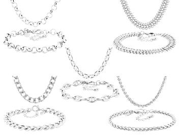 Picture of Silver Tone Heavy Chain Necklace and Bracelet Set of 10