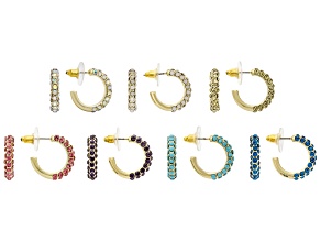 Multi-Color Crystal Gold Tone Hoop Earring Set of 7