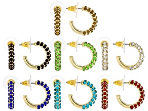 Multi-Color Crystal Gold Tone Hoop Earring Set of 7