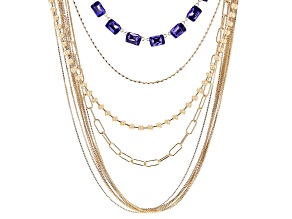 Purple  Crystal Gold Tone Necklace