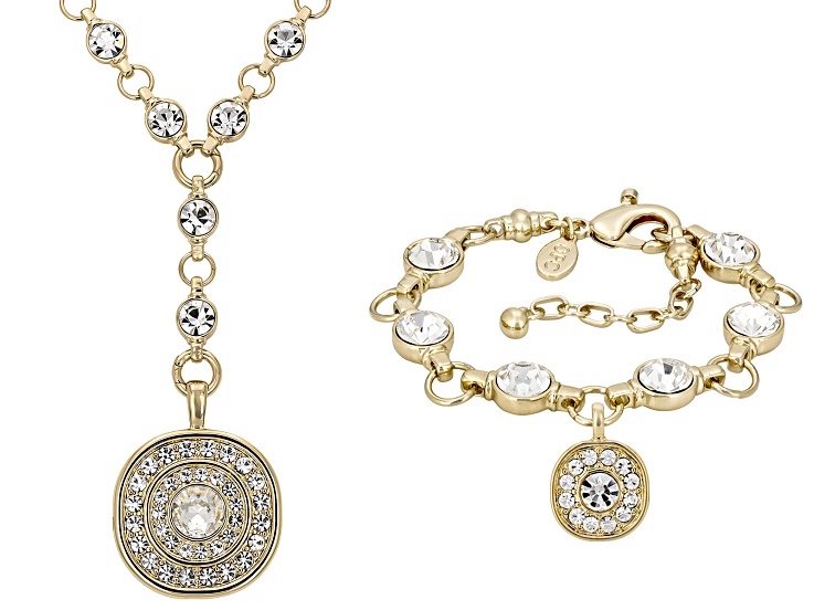 15th Anniversary Preciosa Crystal Gold Tone Convertible Necklace & Bracelet Set