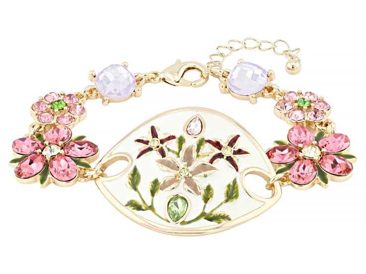 Off Park® Collection Pink, White and Green Crystal and Enamel Gold Tone Bracelet