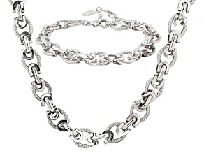 Silver Tone Skinny Luxe Link Necklace and Bracelet Set, 10mm
