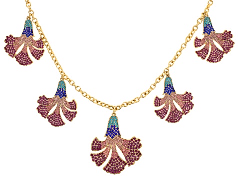 Multicolor Crystal Gold Tone Floral Statement Necklace
