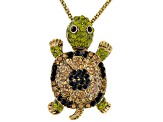 Multicolor Crystal Antiqued Gold Tone Moving Turtle Pendant With Chain