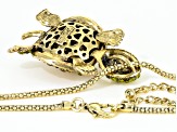 Multicolor Crystal Antiqued Gold Tone Moving Turtle Pendant With Chain