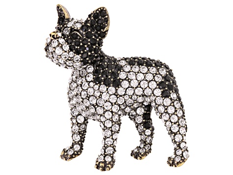 Multicolor Crystal Antiqued Gold Tone French Bulldog Brooch - OPC342 ...