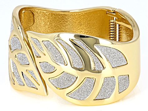 Silver Shimmer Gold Tone Leaf Bangle Bracelet