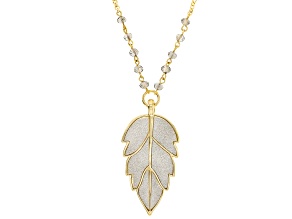 White Crystal Silver Shimmer Gold Tone Glitter Leaf Necklace