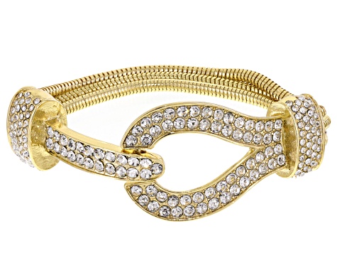 White Crystal Gold Tone Multi Chain Buckle Bracelet