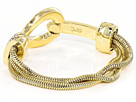White Crystal Gold Tone Multi Chain Buckle Bracelet