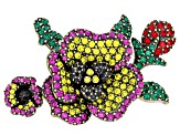 Multicolor Crystal Antiqued Gold Tone Pansy Brooch