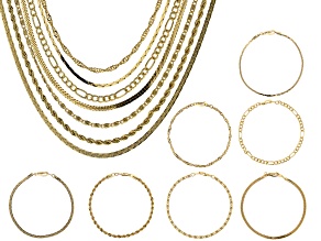 Gold Tone Multi-Chain & Bracelet Set of 14
