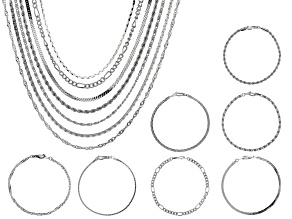 Silver Tone Multi-Chain & Bracelet Set of 14