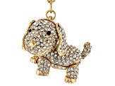 Gold Tone White Crystal Puppy Key Chain