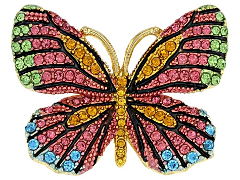 Multicolor Crystal Gold Tone Butterfly Statement Ring