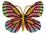 Multicolor Crystal Gold Tone Butterfly Statement Ring