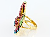 Multicolor Crystal Gold Tone Butterfly Statement Ring