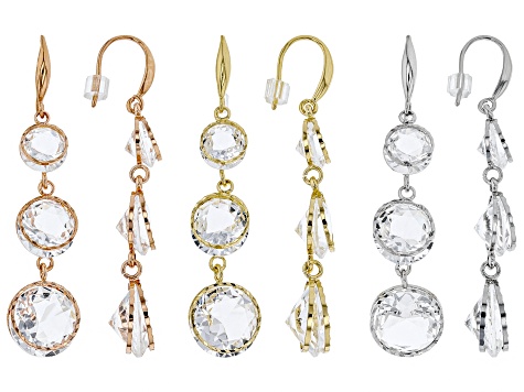 White Crystal Tri-Color Set Of 3 Drop Earrings - OPC711 | JTV.com