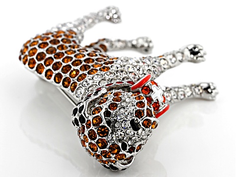 Crystal Silver Tone Saint Bernard Dog Brooch