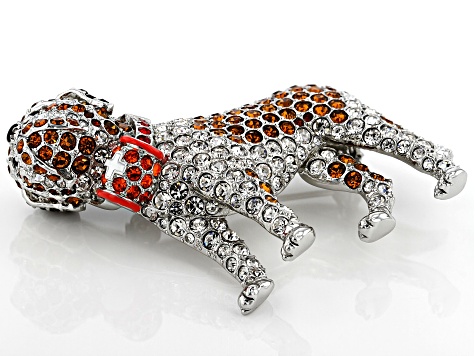 Crystal Silver Tone Saint Bernard Dog Brooch