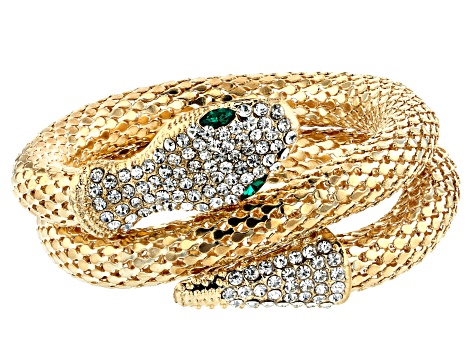 Green and white crystal gold tone mesh snake wrap bracelet