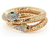 Green and white crystal gold tone mesh snake wrap bracelet