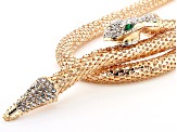 Green And White Crystal Gold Tone Snake Necklace