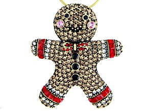 Multi-color Crystal Antique Tone Gingerbread Man Brooch/Ornament