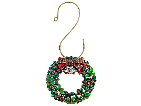 Multi-color Crystal Antique Tone Wreath Brooch/Ornament