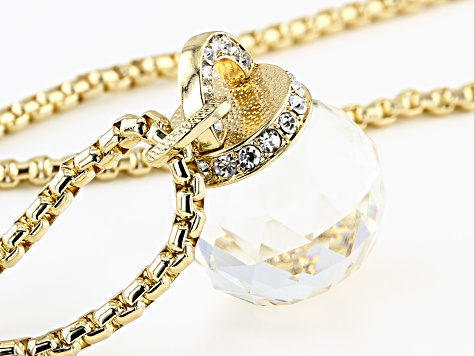White Crystal Gold Tone Drop Necklace