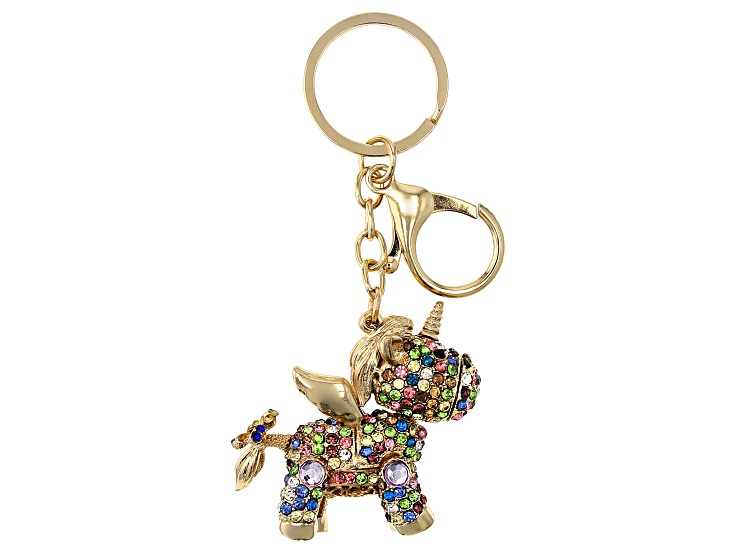 Multi-Color Crystal Gold Tone Unicorn Key Chain