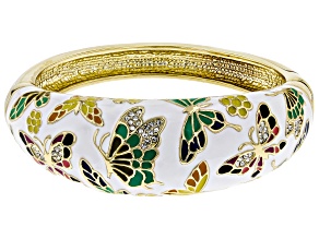 White Crystal With Multi-Color Enamel Gold Tone Butterfly Cuff